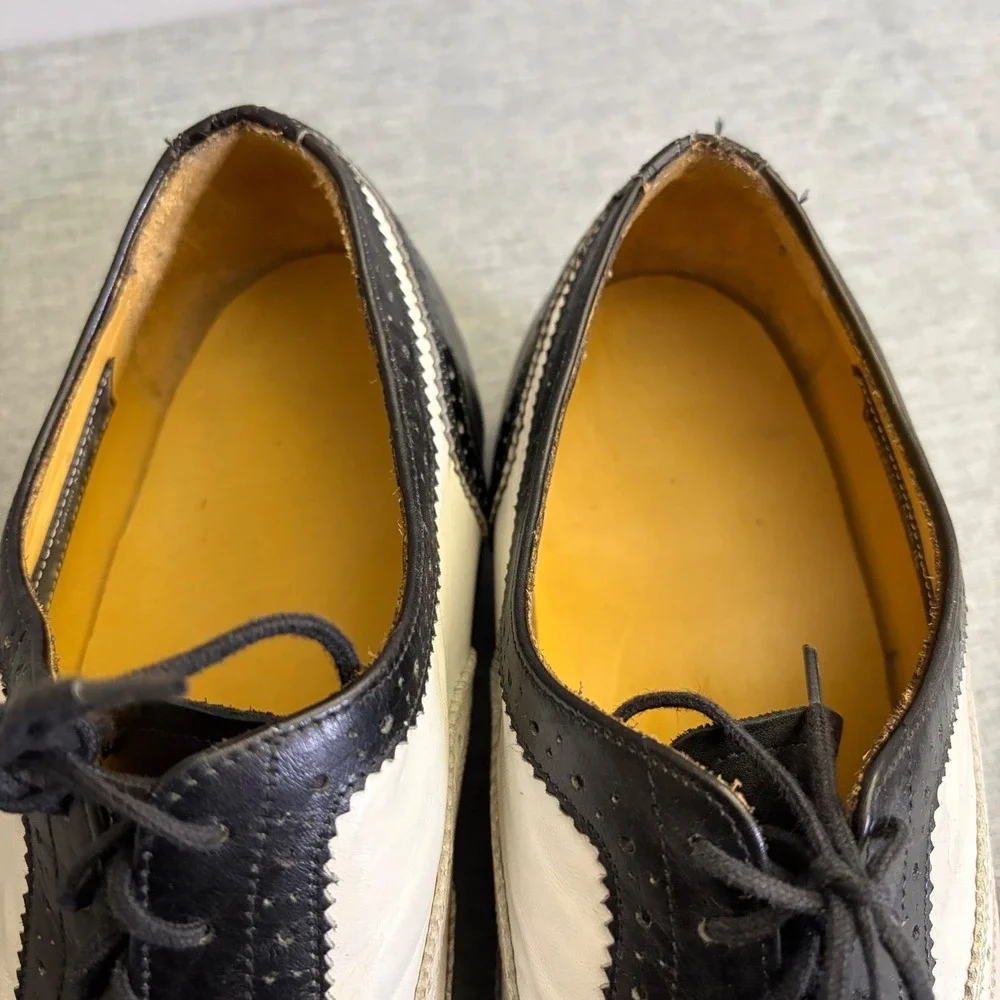 T.O.‎ Dey Wingtip Oxfords Mens 10 Black White Custom Made Spectator Vintage NY